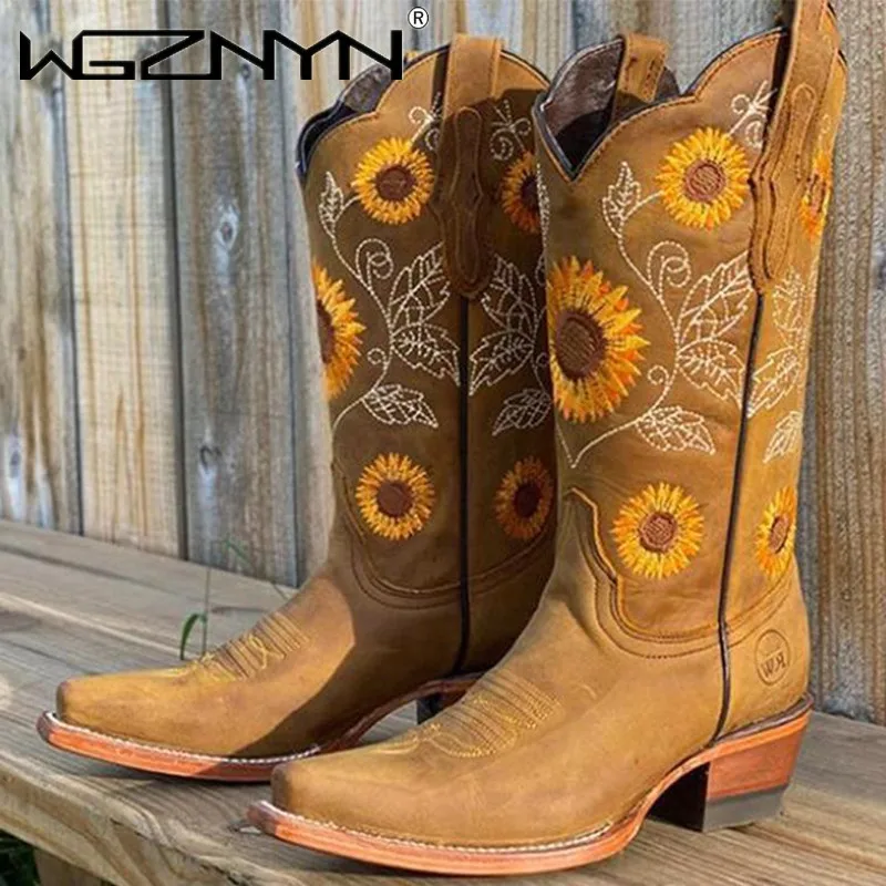 Embroidery On Leather - Designer Women Coffee Brown Embroidery Boots