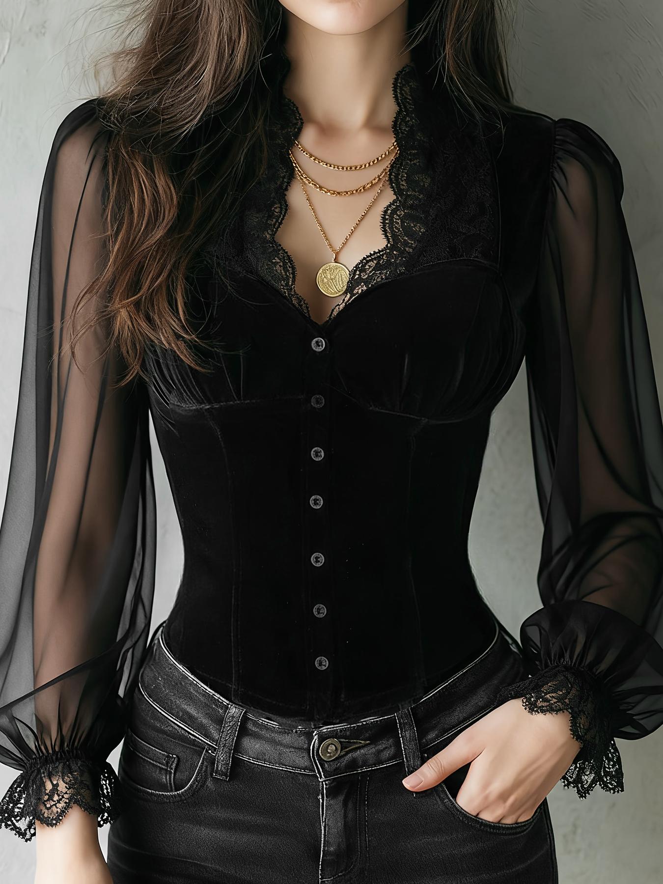 Embroidery Online - Ladies Solid Color Lace Trim Fitted