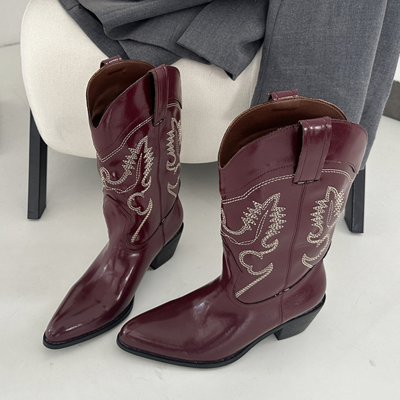 Embroidery On Leather - Liyke Designer Wine Red Leather Western
