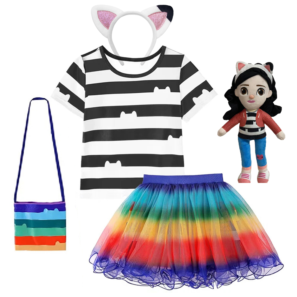 Embroidery Uniform - Children Skirt Sets Rainbow Striped Girls