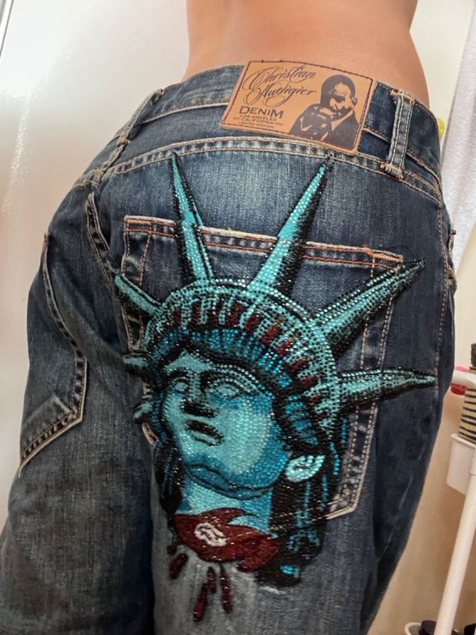 Y2k 2000s Statue of Liberty Di - đánh giá và giá Embroidery Jeans Sakura