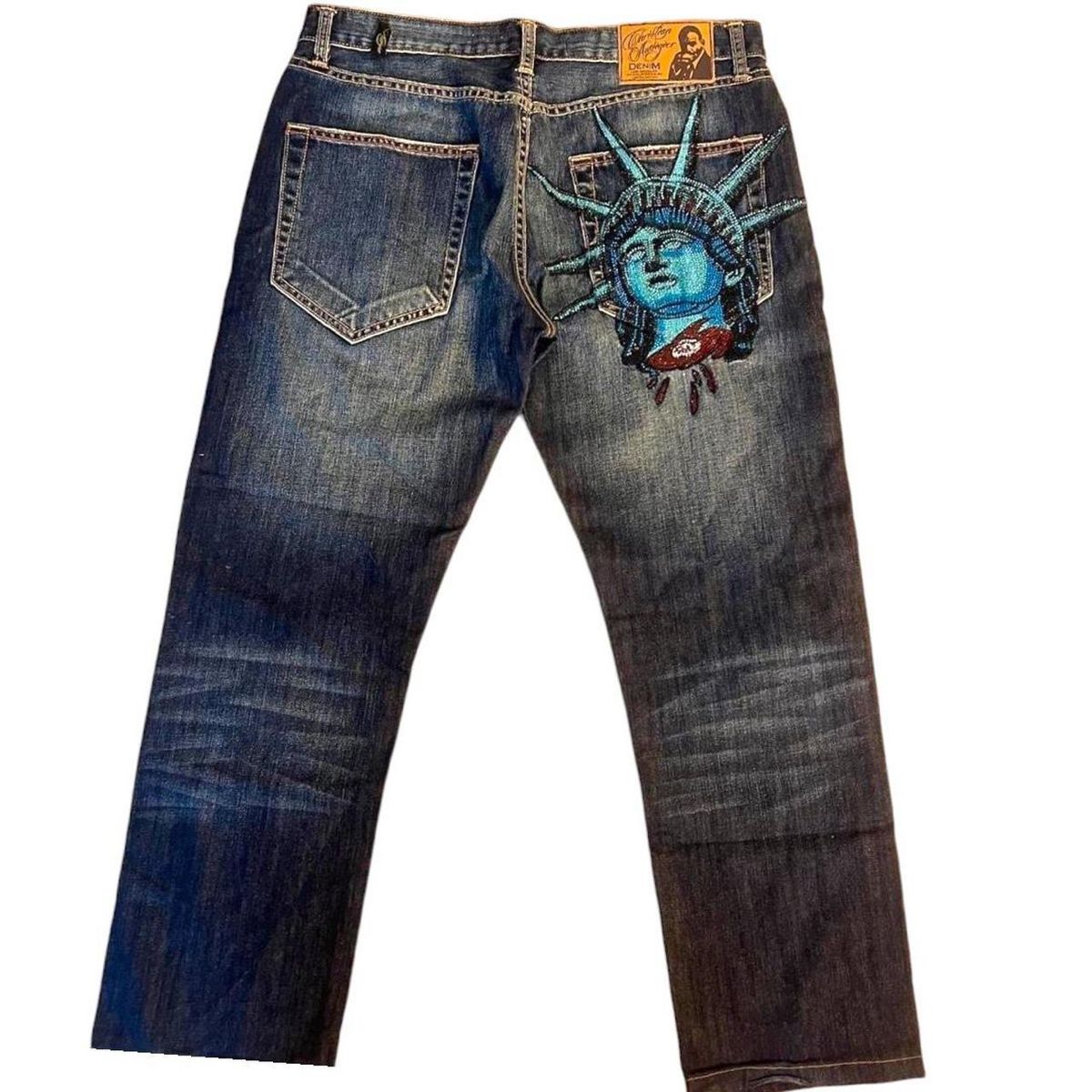 Y2k 2000s Statue of Liberty Di - đánh giá và giá Embroidery Jeans Sakura