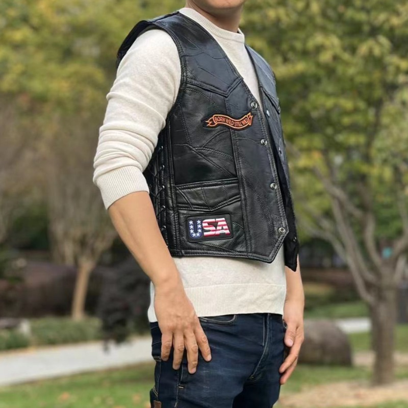 NEW Motorcycle Vests Men Cafe  - đánh giá và giá Embroidery On Leather