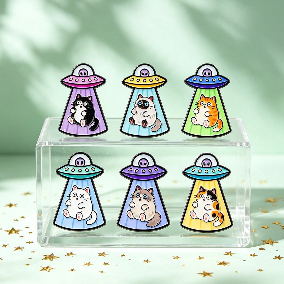 Funny UFO Alien Cat Enamel Pin - đánh giá và giá Embroidery Illustration