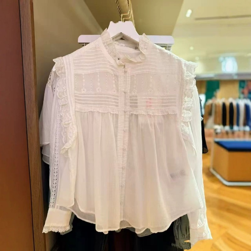 Women Ruffle Mock Neck Sleevel - đánh giá và giá Embroidery Eyelet