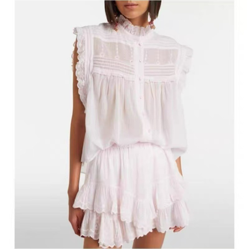 Women Ruffle Mock Neck Sleevel - đánh giá và giá Embroidery Eyelet