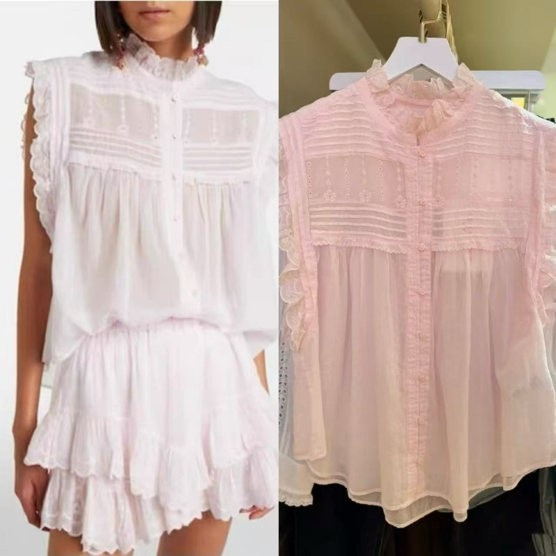 Women Ruffle Mock Neck Sleevel - đánh giá và giá Embroidery Eyelet