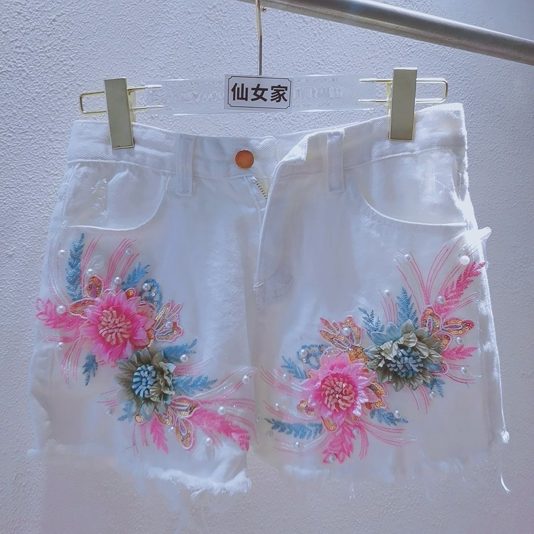 Korean Fashion Women Summer De - đánh giá và giá Embroidery Jeans Sakura