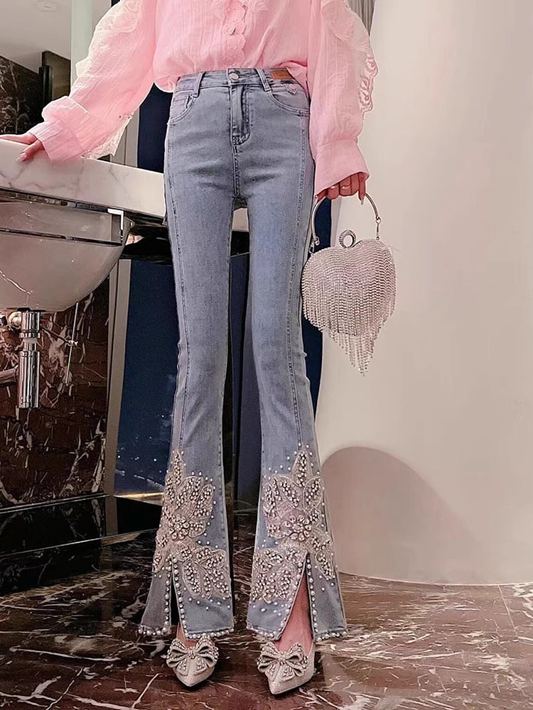 Women High Waist Jeans Floral  - đánh giá và giá Embroidery Jeans Sakura