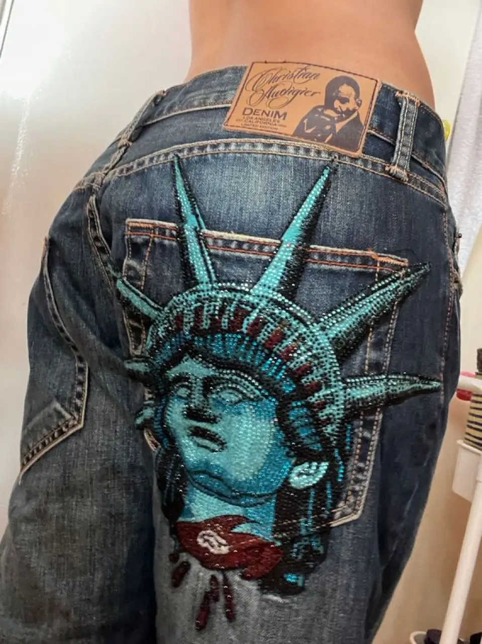 Y2k 2000s Statue of Liberty Di - đánh giá và giá Embroidery Jeans Sakura
